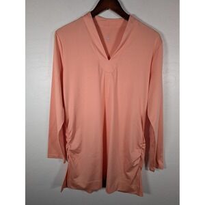 Tail Shirt Womens Large Peach Long Sleeve V Neck Tunic Ruched Stretch Activewear